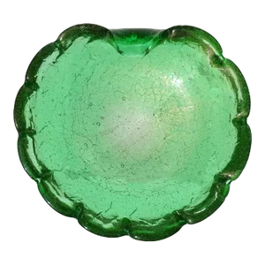 Vintage Murano Green Crackle Surface Gold Flecks Italian Art Glass Decorative Scallop Rim Bowl