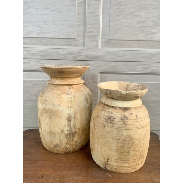 Antique Wabi-Sabi Hand Turned Bleached Raw Wooden Vessels, Set of 3 For Sale - Image 9 of 10