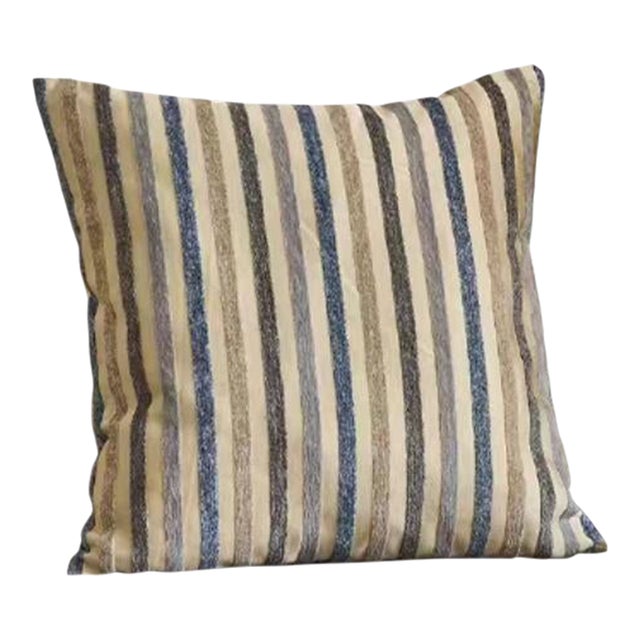 Gray-Blue Twill Velvet Pavia Striped Throw Pillow | 18 Inches For Sale