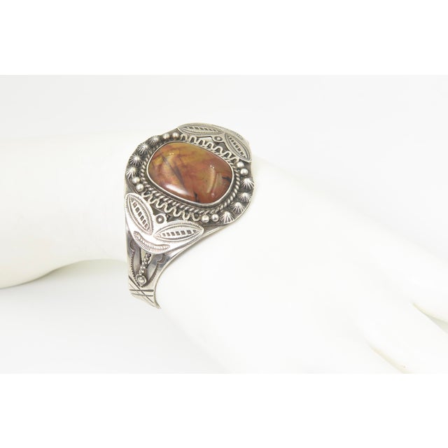 Metal Vintage Southwestern Native American Style Petrified Wood Sterling Silver Cuff Bracelet For Sale - Image 7 of 9