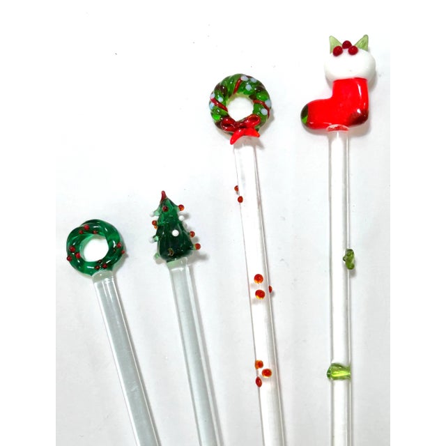 Green Vintage Murano Style Art Glass Swizzle Sticks – Bar Cart Decor & Cocktail Entertaining – Set of 11 For Sale - Image 8 of 10