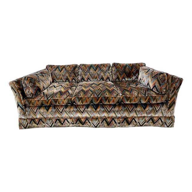 Jack Lenor Larsen Style Mid Century Chevron Sofa For Sale