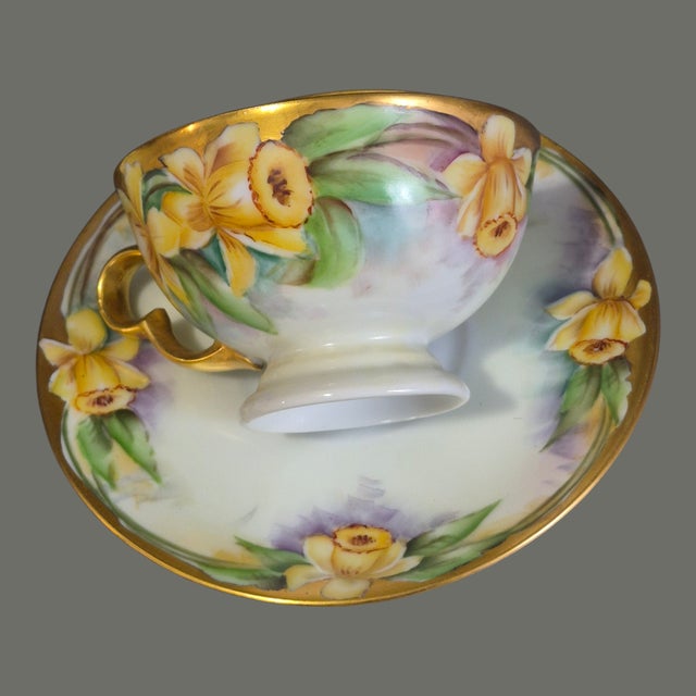 Ceramic Vintage Plankenhammer Floss Bavaria Hand Painted Daffodils Gilded Porcelain 4piece Tea Set For Sale - Image 7 of 9
