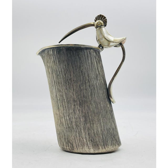 1960s 1960s Los Castillo Taxco Silver Plate Bird Handle Pitcher W/ Mother-of-Pearl For Sale - Image 5 of 18