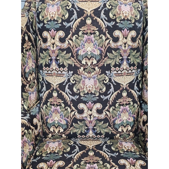 Late 20th Century Pair Southwood Mahogany Philadelphia Style Wing Chairs Needlepoint Fabric For Sale In Cleveland - Image 6 of 11