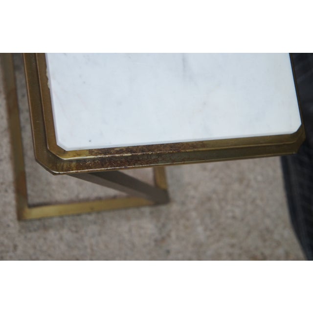 Brass Late 20th Century Modern Chic Marble Top Brass Z Shaped Sofa End Side Table For Sale - Image 8 of 10