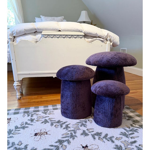 2020s A Trio of Purple Custom Mushroom Footstools For Sale - Image 5 of 17