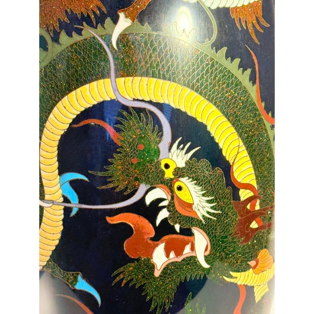 Japanese Black Cloisonné Vase With Twin Dragons – 1940s–1950s Meiji Revival Style For Sale - Image 17 of 18