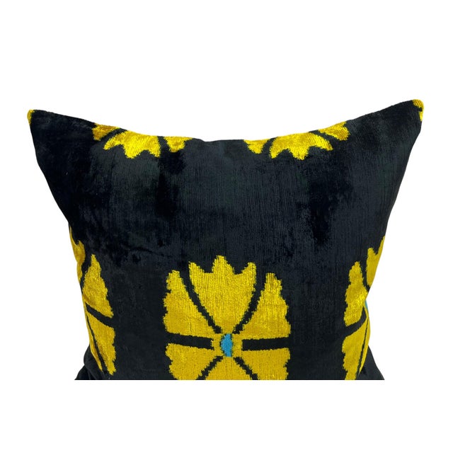 Black Velvet Silk Cushion Cover with Flower Design, 2000s For Sale - Image 8 of 11