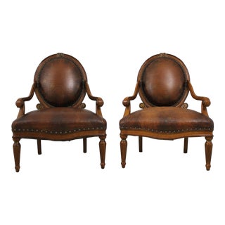 Pair Councill Wide Seat Leather Continental Chairs For Sale