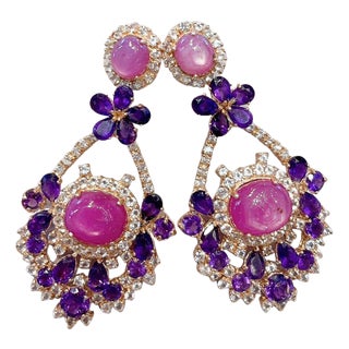 Bochic "Capri " Candy Drop Earrings, Natural Ruby, Amethyst & Topaz For Sale