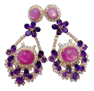 Bochic "Capri " Candy Drop Earrings, Natural Ruby, Amethyst & Topaz