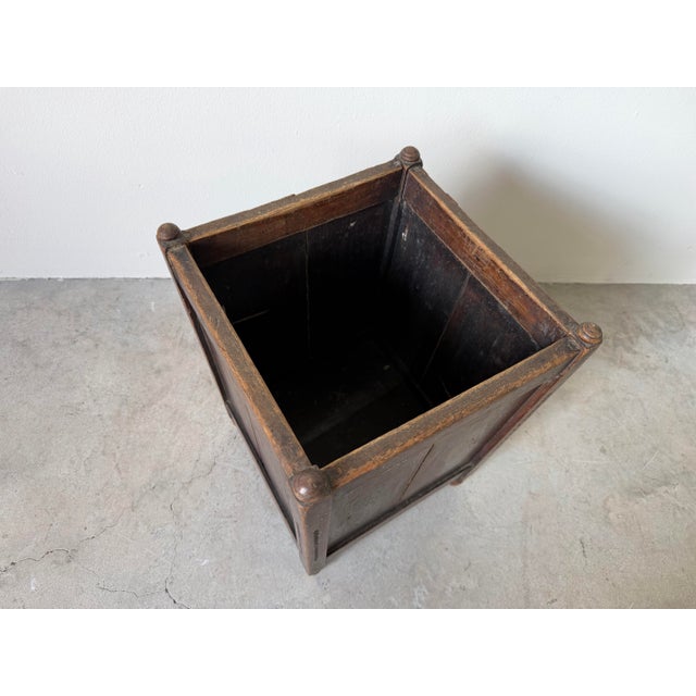 Antique French Country Solid Wood Wastebasket / Trash Can For Sale - Image 4 of 12