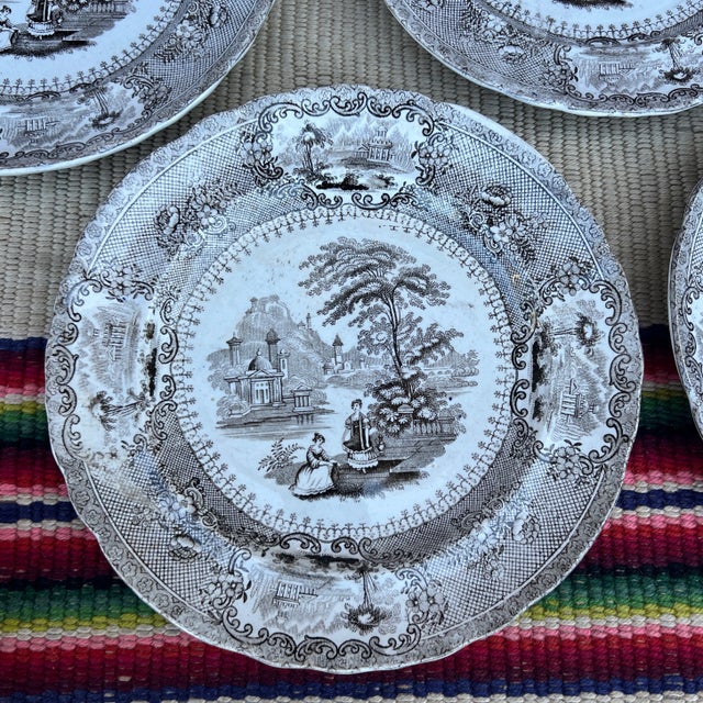 A Set of 11 Antique Brown Transfer Decorated Plates, “Verona”, by Cork & Edge, Circa 1850’s By the Cork & Edge, or Queen...