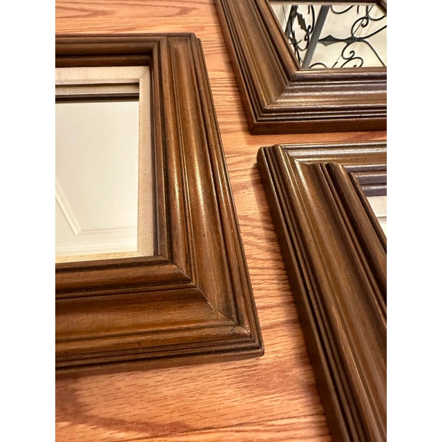 Wood Vintage Mid Century Solid Wood Walnut Finish Mirrors- Set of 4 For Sale - Image 7 of 9