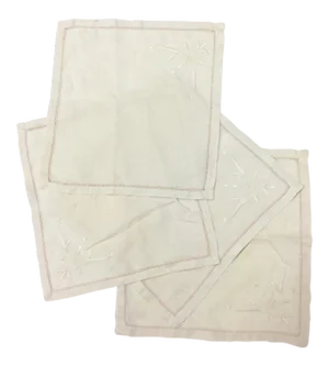 Early 20th Century Antique Linen Cocktail Napkins - Set of 4
