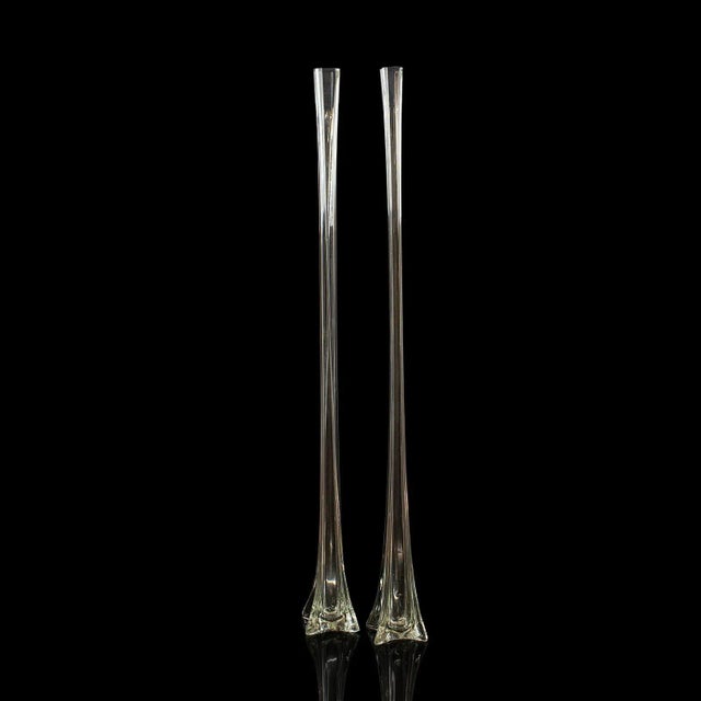 Mid 20th Century French Iris Tall Glass Gladioli Flower Vases - A Pair For Sale - Image 5 of 13