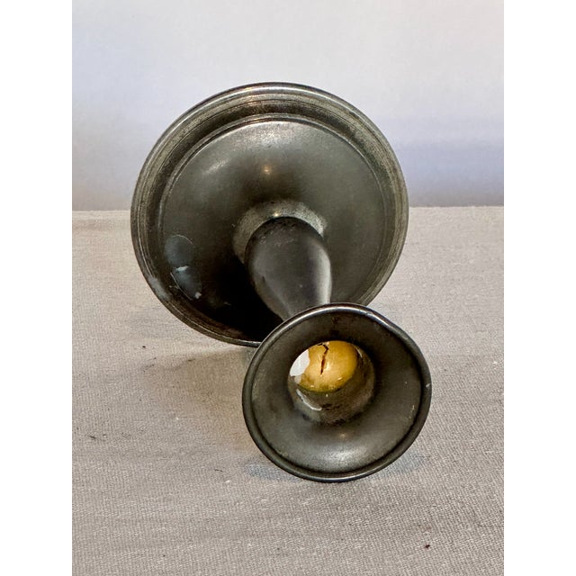 American 1900s Antique Solid Pewter Candlesticks- a Pair For Sale - Image 3 of 4