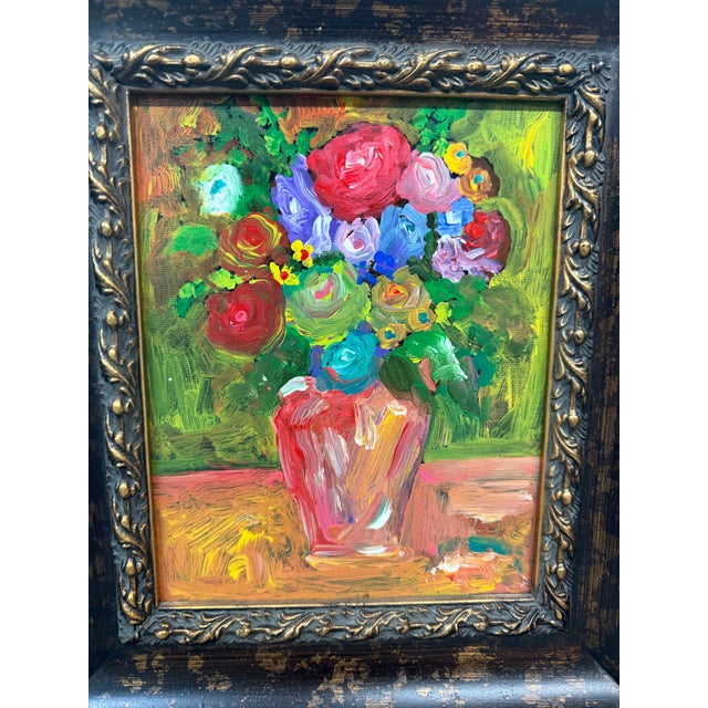 Paint Impasto Flower Bouquet Painting, Framed For Sale - Image 7 of 12