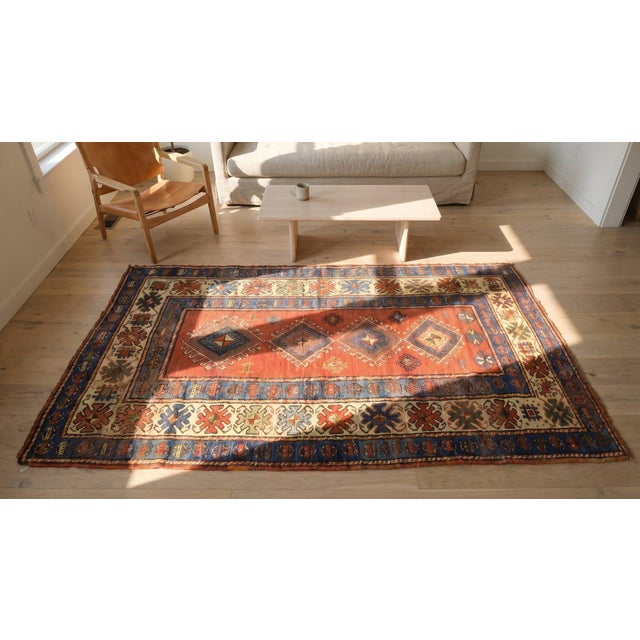 Red 1900s Red Medallion Antique Caucasian Kazak Rug 4'4" X 9'0" Handknotted Wool Carpet For Sale - Image 8 of 9