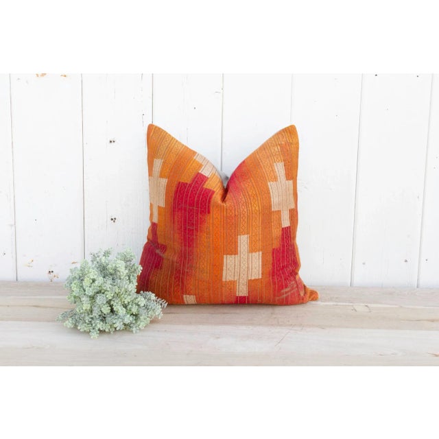 This luxurious Bagh Phulkari pillow features beautiful fine silk embroidery with a diamond pattern on a cotton fabric....