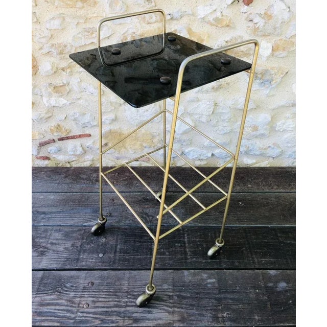 Mid-Century Vintage Brass and Glass Side Table with Shelf and Magazine Rack, 1960s For Sale - Image 15 of 18
