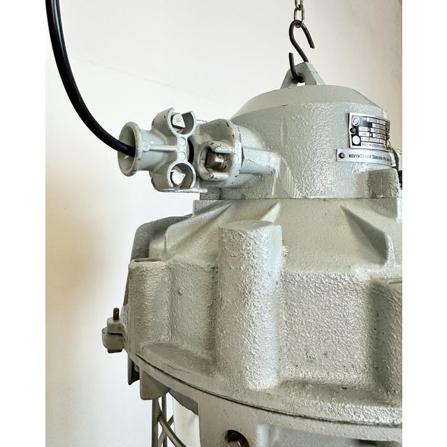 Large Industrial Grey Bunker Light with Iron Cage from Elektrosvit, 1970s For Sale - Image 11 of 18