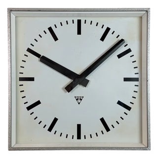 Large Grey Square Wall Clock from Pragotron, 1970s For Sale