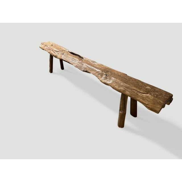Contemporary Andrianna Shamaris Teak Wood Log Style Bench For Sale - Image 3 of 6