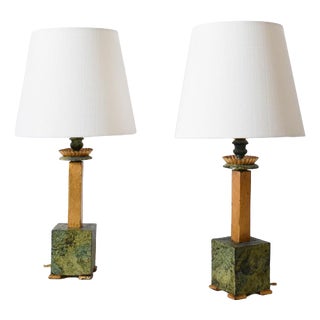Trompe l'Oeil Lamps in Wood and Marble, 1940s, Set of 2 For Sale