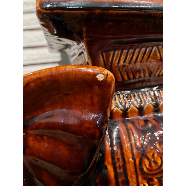 Vintage Brown Glazed Ceramic Elephant Garden Stool or Side Table (Single) For Sale - Image 10 of 12