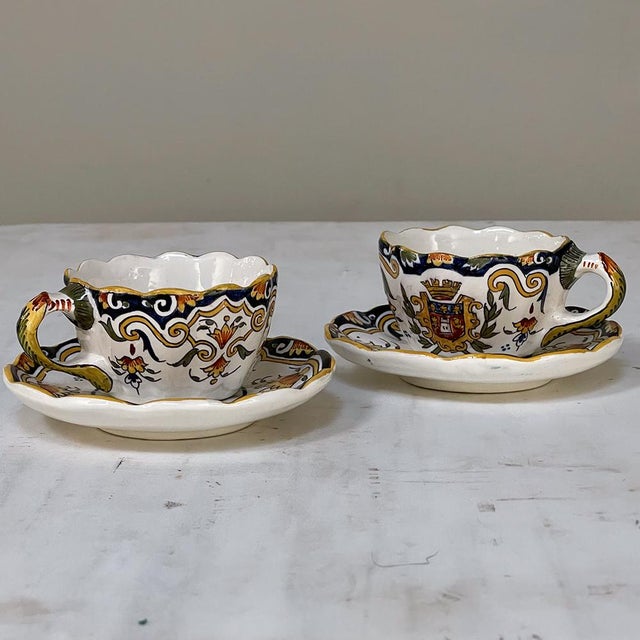 French Country 19th Century French Faience 8 Piece Hand-Painted Tea Service For Sale - Image 3 of 18