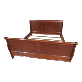1980s Bombay Mahogany King Size Sleigh Bed Designer For Sale