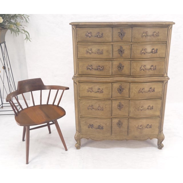 Pickled Solid Cherry Country French 6 Drawers High Chest Boy Dresser MINT! For Sale - Image 11 of 16