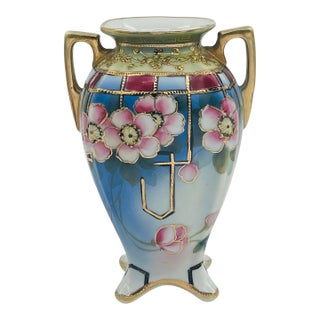 Antique Imperial Nippon Gold Trimmed Cherry Blossom Vase For Sale
