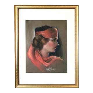 Original Vintage Art Deco Pastel Portrait of a Woman by William B. Pattengill For Sale