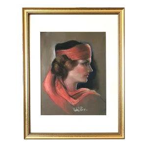 Original Vintage Art Deco Pastel Portrait of a Woman by William B. Pattengill