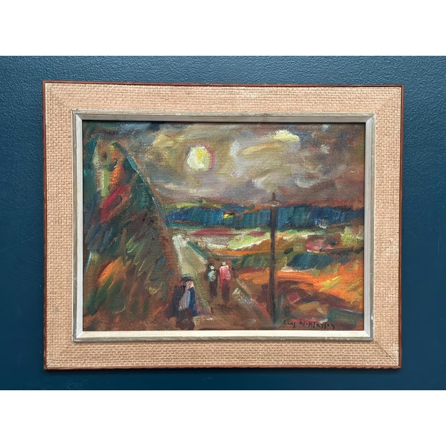 Lars Niklasson, Landscape with Figures, 1960s, Oil Painting on Panel, Framed For Sale - Image 8 of 18