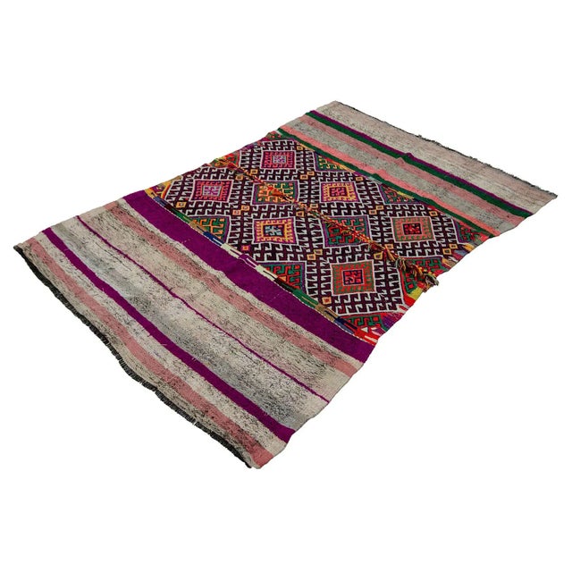 Boho Chic Embroidered Colorful Turkish Kilim Rug- 4′4″ × 6′3″ For Sale - Image 3 of 7