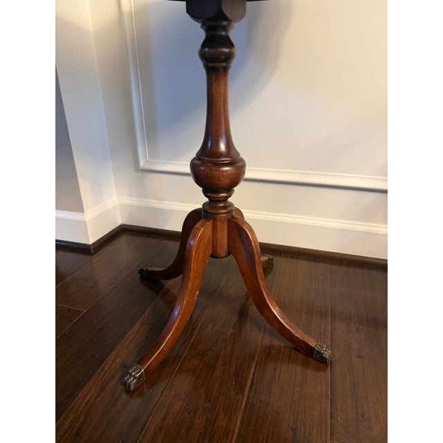 Vintage Regency Style Mahogany Pedestal Drum Side Table With Brass Claw Feet For Sale - Image 9 of 12