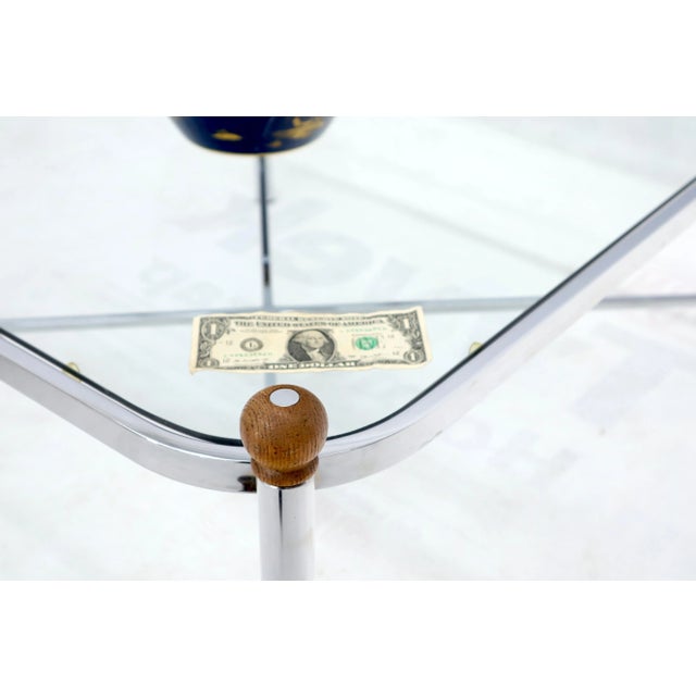 Mid-Century Modern Square Rounded Corners Wood Finials X-Stretcher Base Chrome Coffee Table For Sale - Image 3 of 10