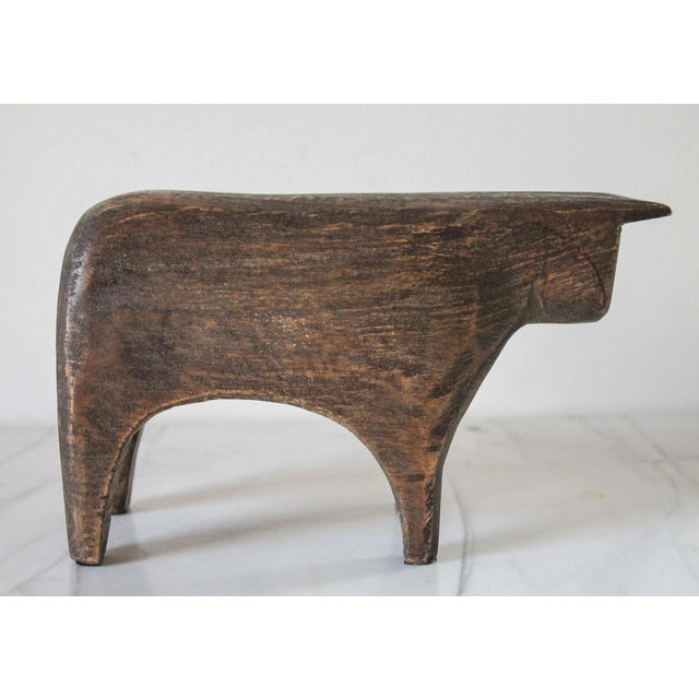 Brown Hand Carved Crate and Barrel Brown Wood Bull Figurine Sculpture For Sale - Image 8 of 13