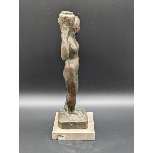 1970s Vintage Bronze Statue: Neoclassical Woman Carrying Vessel For Sale - Image 5 of 8