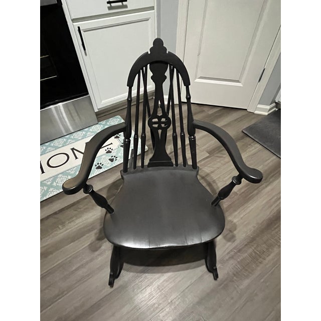 Black Antique Windsor Style Armed Rocking Chair For Sale - Image 8 of 8