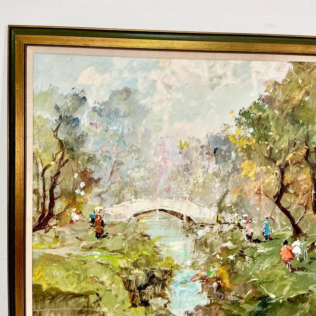 1940s 1940s Vintage Italian Impressionist Abstract Original Oil Painting, a Day in the Park For Sale - Image 5 of 15