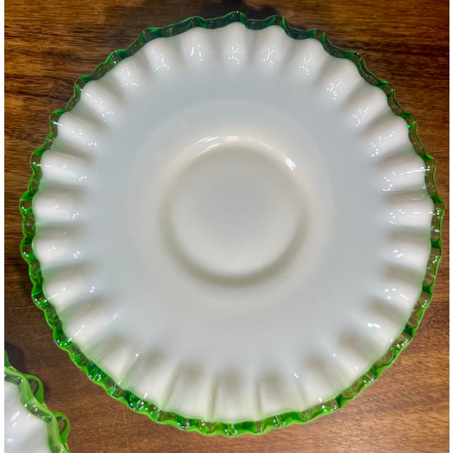 Mid 20th Century Fenton Emerald Crest Milk Glass Saucer Plates - Set of 4 For Sale In Orlando - Image 6 of 9