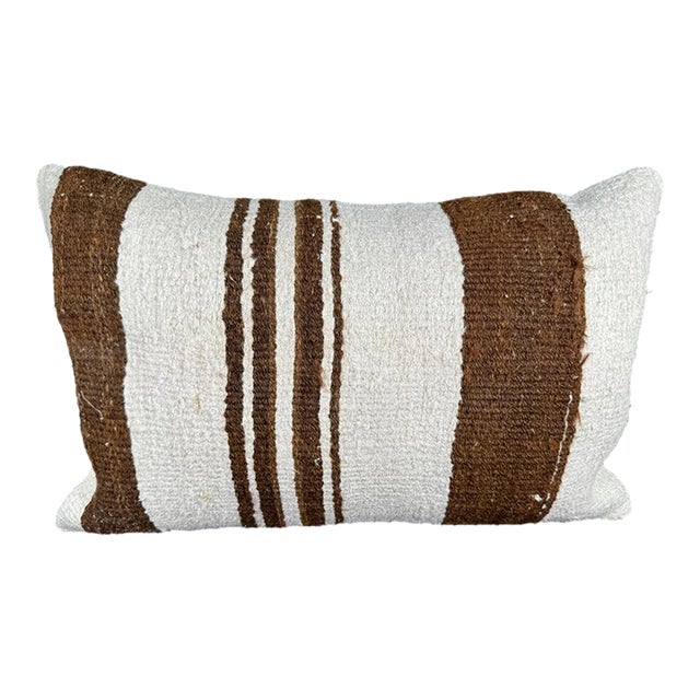 Turkish Hemp Pillow Cushion Natural Beige Brown Pillow Cushion Cover 16" x 24" For Sale