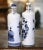 Blue Pair of Midcentury Dutch Blue and White Painted Faience Delft Olive Oil Bottles For Sale - Image 8 of 12