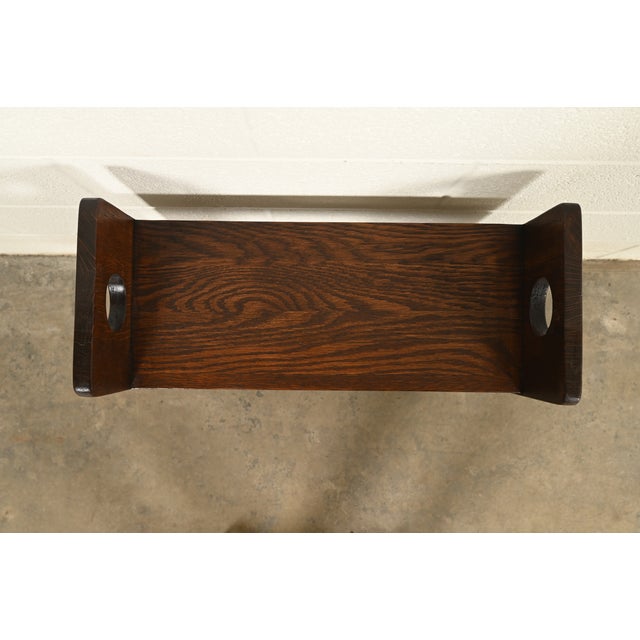 Lakeside Craft Shops Antique Mission Oak Arts & Crafts Cutout Book Trough or Magazine Stand, Newly Refinished For Sale - Image 9 of 11