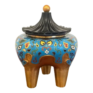 19th Century Chinese Archaic Style Cloisonné & Lacquer Elephant Motif Censor